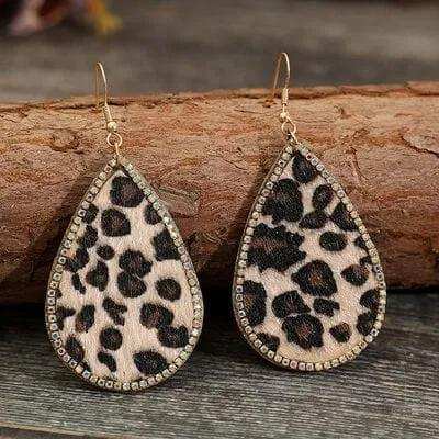 Zircon PU Leopard Teardrop Earrings - Trendsi - Flyclothing LLC