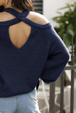 Ribbed Long Sleeve Cold Shoulder Knit Top - Trendsi - Flyclothing LLC