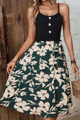 Two-Tone Decorative Button Frilled Dress - Trendsi - Flyclothing LLC