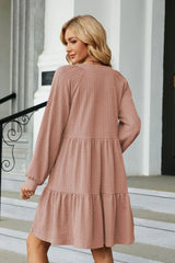 Notched Neck Long Sleeve Mini Dress - Trendsi - Flyclothing LLC
