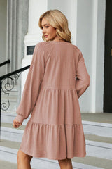 Notched Neck Long Sleeve Mini Dress - Trendsi
