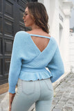 Tie Waist Ruffle Hem Sweater - Trendsi