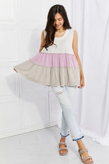 White Birch Full Size Watching the Sunset Color Block Babydoll Top - Trendsi - Flyclothing LLC
