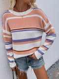 Striped Drop Shoulder Round Neck Pullover Sweater - Trendsi - Flyclothing LLC