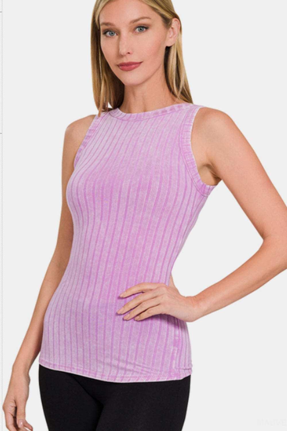 Zenana Ribbed Washed Round Neck Tank - Trendsi - Flyclothing LLC
