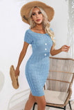 Decorative Button Round Neck Short Sleeve Sweater Dress - Trendsi - Flyclothing LLC