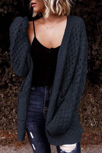 Open Front Dropped Shoulder Cardigan with Pockets - Trendsi - Flyclothing LLC