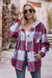 Plaid Dropped Shoulder Hooded Jacket - Trendsi - Flyclothing LLC