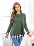 Plaid Round Neck Long Sleeve Tee - Trendsi