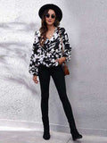 Floral V-Neck Balloon Sleeve Peplum Blouse - Trendsi - Flyclothing LLC