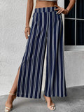 Striped Slit Wide Leg Pants - Trendsi