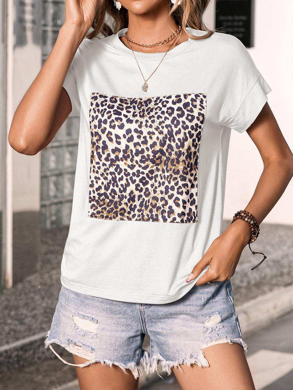 Leopard Graphic Round Neck Tee - Trendsi - Flyclothing LLC