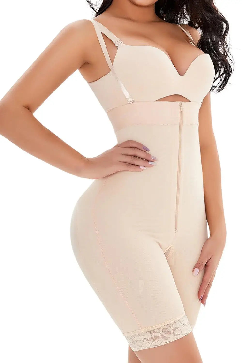Full Size Lace Detail Zip-Up Under-Bust Shaping Bodysuit - Trendsi - Flyclothing LLC