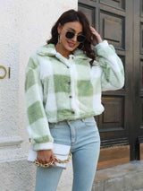 Plaid Dropped Shoulder Buttoned Jacket - Trendsi - Flyclothing LLC