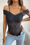 Lace Cold-Shoulder Bodysuit - Trendsi