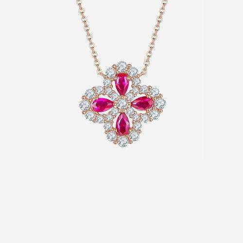 Lab-Grown Ruby 925 Sterling Silver Flower Shape Necklace - Trendsi - Flyclothing LLC