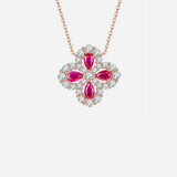 Lab-Grown Ruby 925 Sterling Silver Flower Shape Necklace - Trendsi
