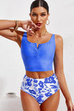 Half Snap Square Neck Tankini Set - Trendsi