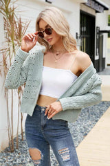 Open Front Cuffed Cropped Cardigan - Trendsi - Flyclothing LLC
