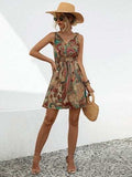 Smocked Printed V-Neck Mini Dress - Trendsi - Flyclothing LLC