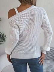Asymmetrical Neck Long Sleeve Sweater - Trendsi
