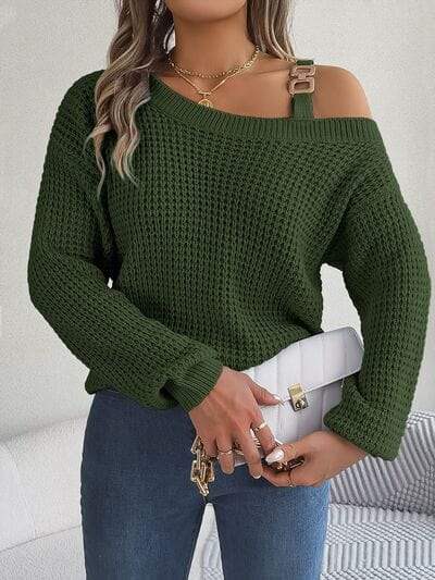 Asymmetrical Neck Long Sleeve Sweater - Trendsi - Flyclothing LLC