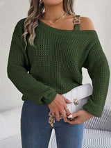 Asymmetrical Neck Long Sleeve Sweater - Trendsi - Flyclothing LLC