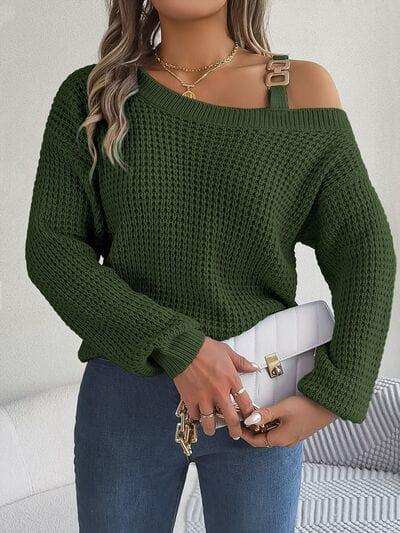 Asymmetrical Neck Long Sleeve Sweater - Trendsi - Flyclothing LLC