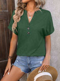 Notched Buttoned Short Sleeve T-Shirt - Trendsi - Flyclothing LLC