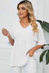 Peplum V-Neck Half Sleeve T-Shirt - Trendsi