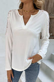 Spliced Lace Notched Neck Top - Trendsi - Flyclothing LLC