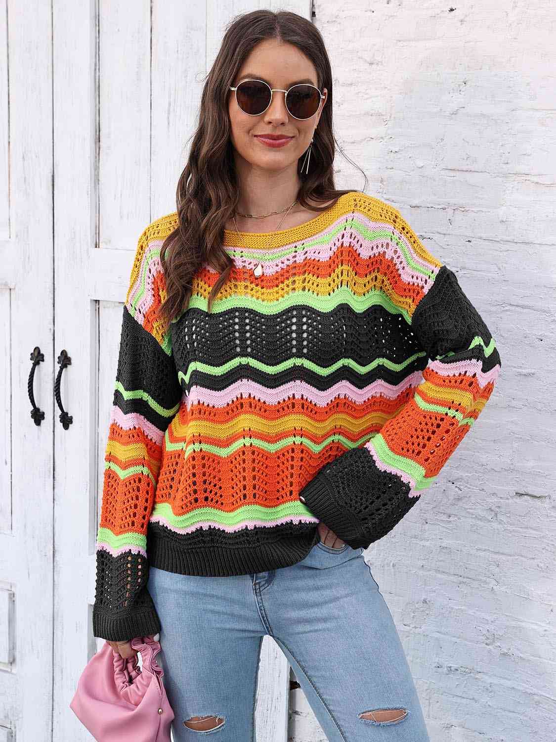Openwork Round Neck Knit Top - Trendsi - Flyclothing LLC