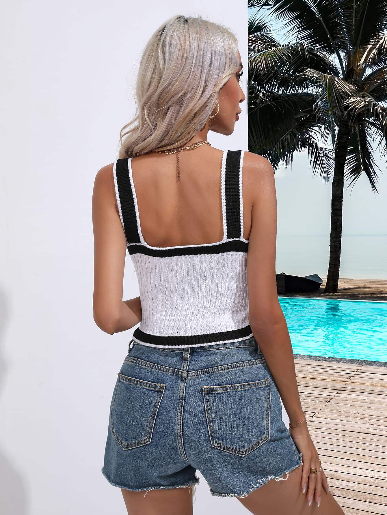 Contrast Crisscross Knit Tank - Trendsi - Flyclothing LLC
