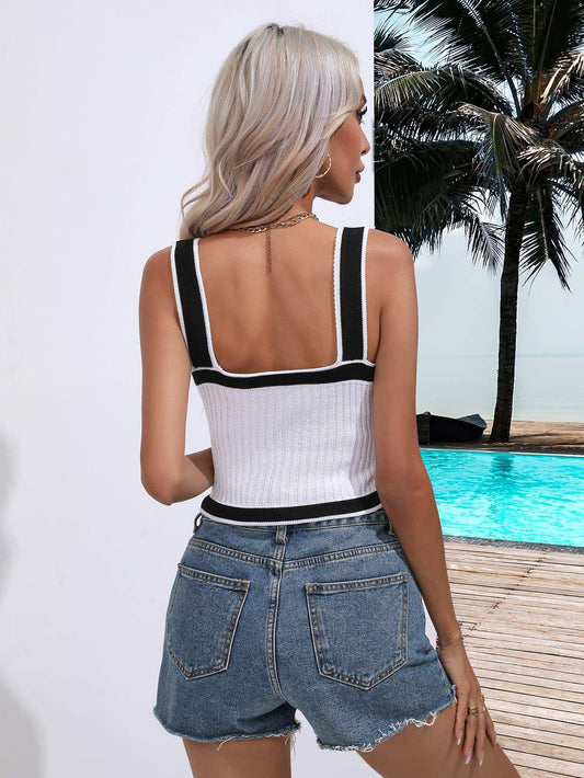 Contrast Crisscross Knit Tank - Trendsi - Flyclothing LLC