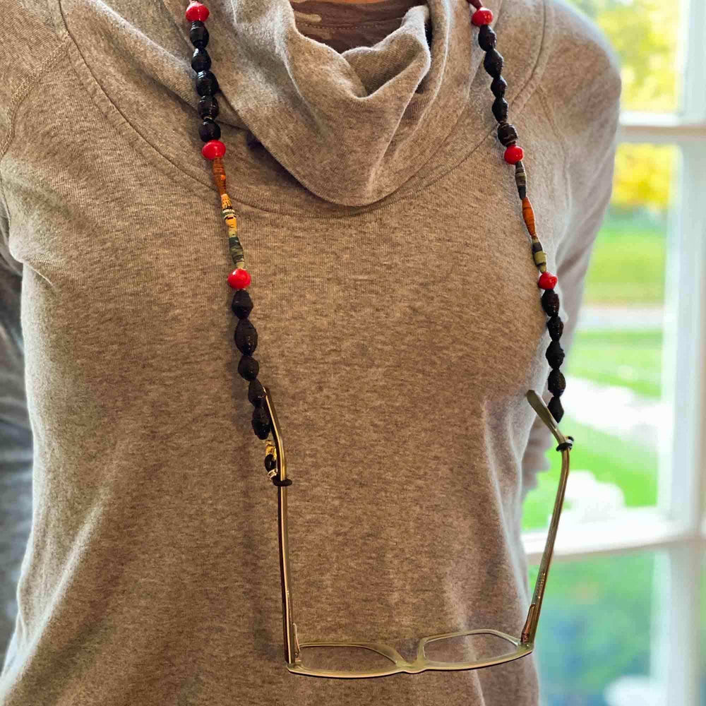 Face Mask/Eyeglass Paper Bead Chain, Black and Red - Creative Alternatives - Flyclothing LLC