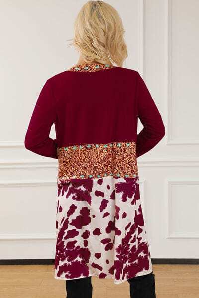 Printed Long Sleeve Open Front Outerwear - Trendsi - Flyclothing LLC