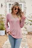 Eyelet V-Neck Smocked Flounce Sleeve Blouse - Trendsi - Flyclothing LLC