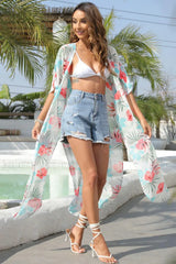 Floral Slit Half Sleeve Cover-Up - Trendsi - Flyclothing LLC