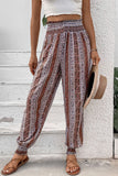 Smocked Printed High Waist Pants - Trendsi