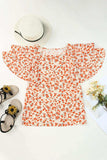 Floral Round Neck Flutter Sleeve Blouse - Trendsi - Flyclothing LLC