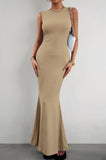 Round Neck Sleeveless Maxi Fishtail Dress - Trendsi