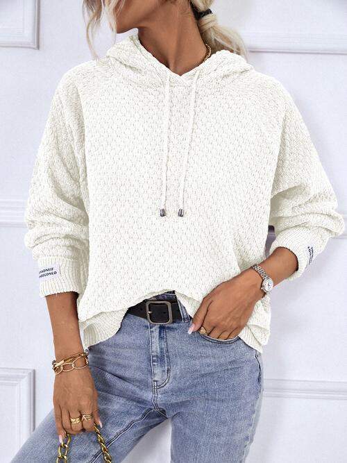 Texture Drawstring Long Sleeve Hooded Sweater - Trendsi - Flyclothing LLC