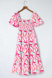 Printed Square Neck Tied Smocked Dress - Trendsi - Flyclothing LLC