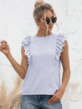 Round Neck Tied Open Back Flutter Sleeve Top - Trendsi - Flyclothing LLC