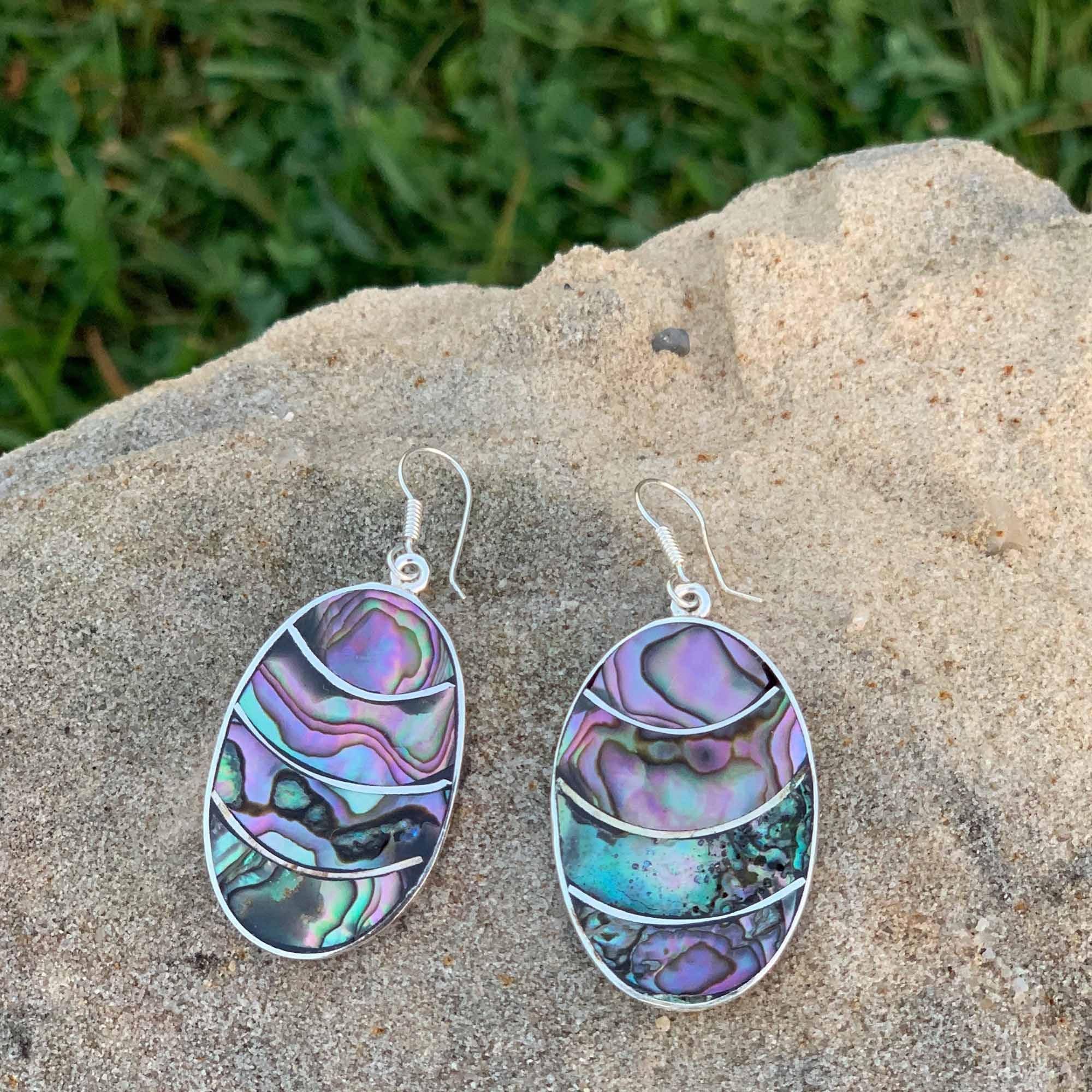 Banded Abalone Oval Earrings - Flyclothing LLC