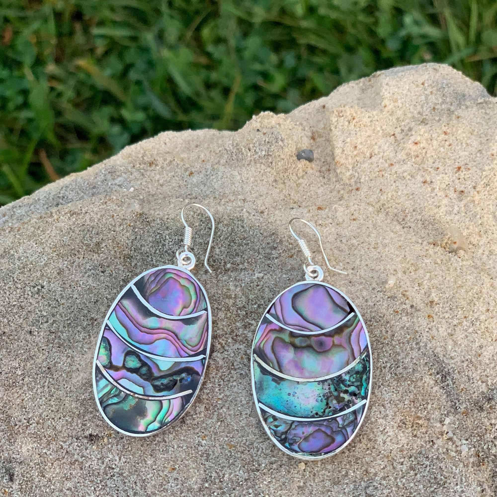 Banded Abalone Oval Earrings - Artisana - Flyclothing LLC