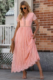 Scalloped Trim Lace Plunge Dress - Trendsi