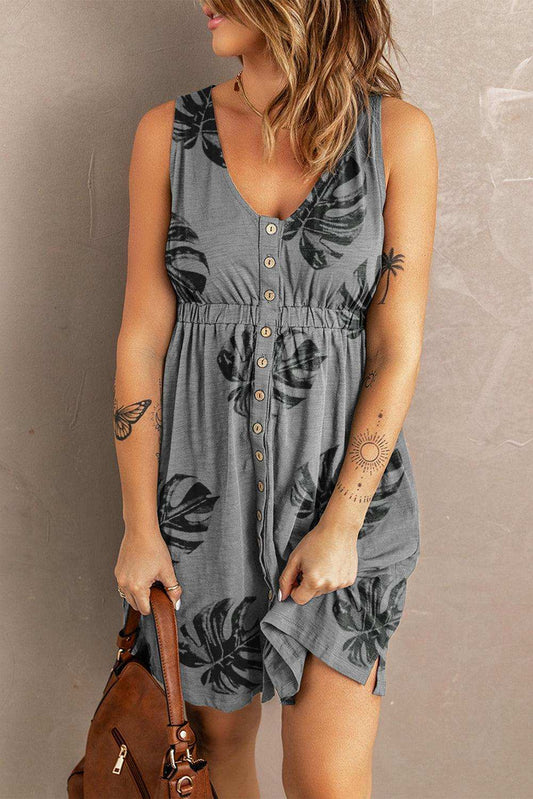 Buttoned Round Neck Sleeveless Mini Magic Dress - Trendsi - Flyclothing LLC