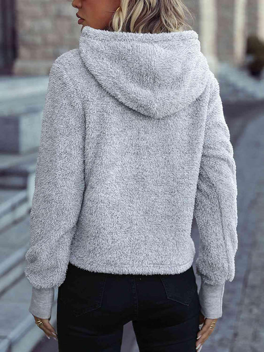 Drawstring Teddy Hoodie - Trendsi