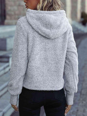 Drawstring Teddy Hoodie - Trendsi